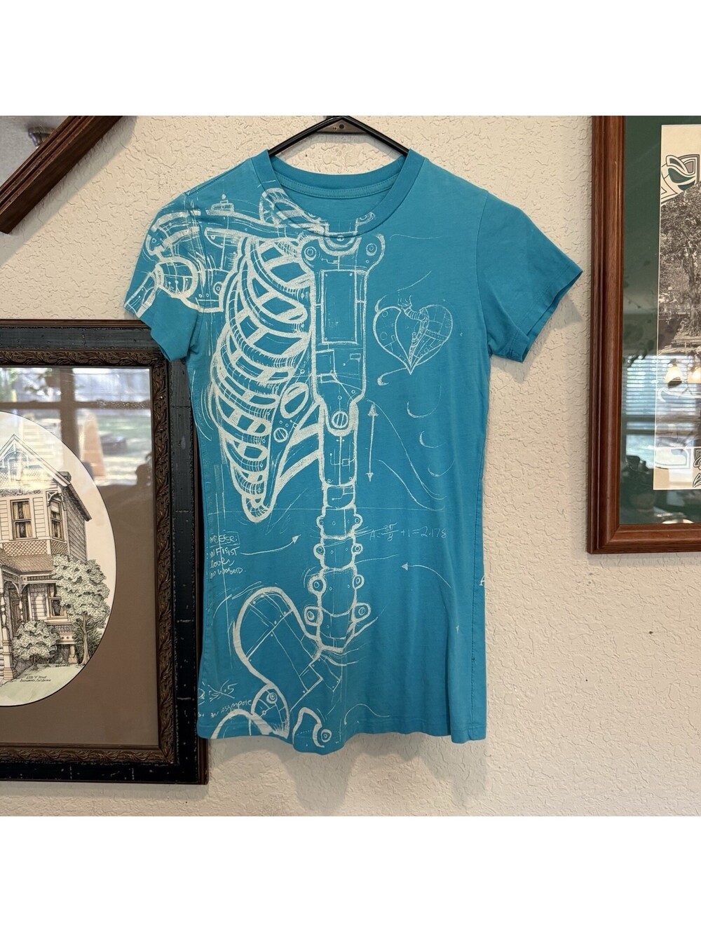 Vintage 00s Iron Fist Robo Wishbone Skeleton Ribcage Shirt Goth Emo M/L Slim Fit